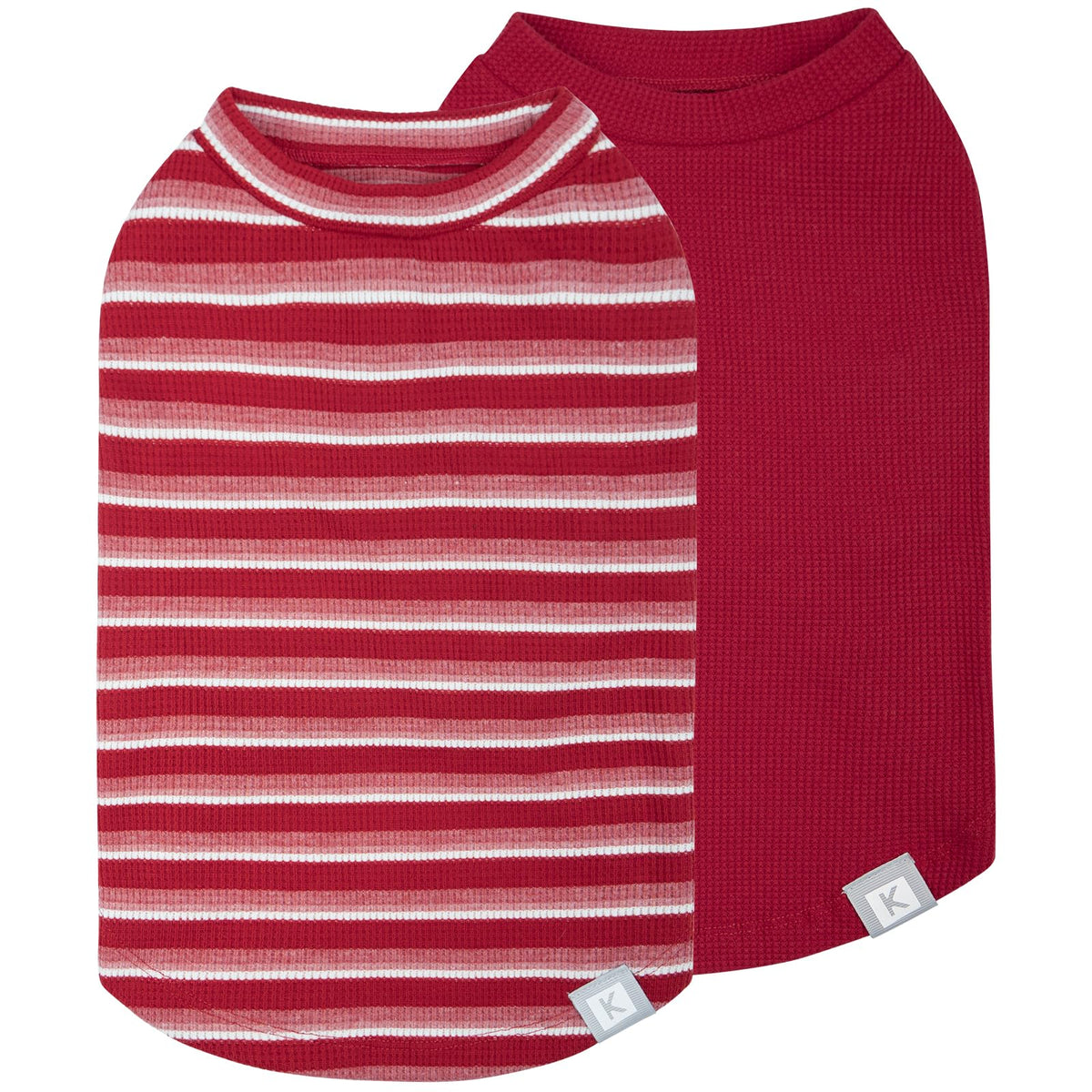 2Pack Waffle Dog Shirt for Small Dogs Striped Dog Sweater Tank Top (Medium (7-11lbs) / 2Pack(Red+Striped))
