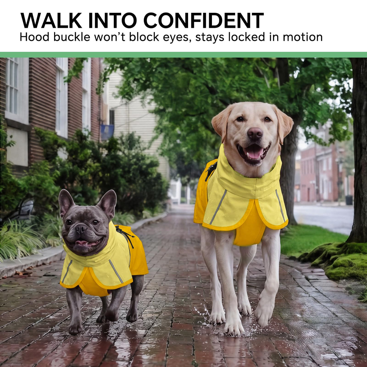 Dog Raincoat Adjustable Hooded Reflective Jacket with Pocket (Yellow / Small)