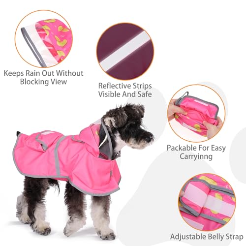 2-in-1 Reversible Medium Dog Raincoat, Hooded Rain Jacket Poncho (M:15-25lbs / PINK)