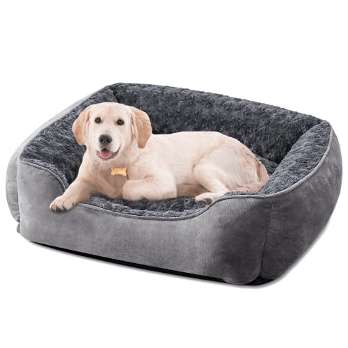 Rectangle Dog Bed for Large Medium Small Dogs (Dark Grey / L(30"x 24"x 9"))
