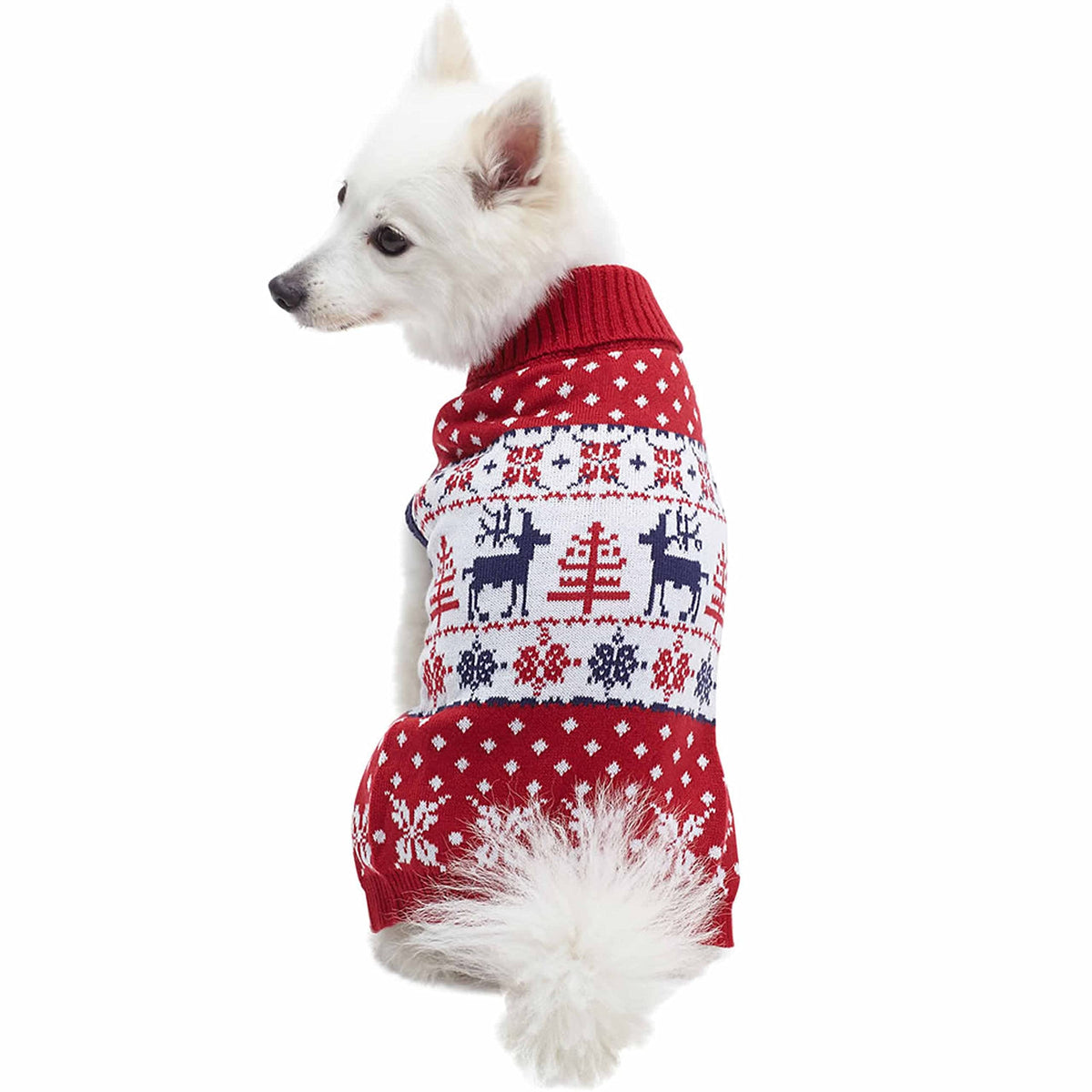 Ugly Christmas Reindeer Dog Sweater Turtleneck Holiday Family Matching Clothes for Dog (20 inch (Pack of 1) / B Design: Dog - Tango Red)
