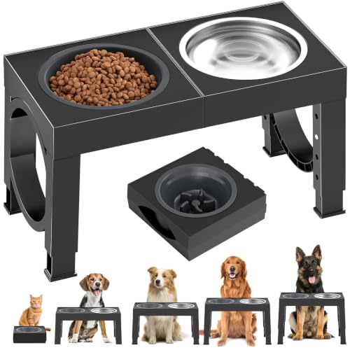 Elevated Dog Bowls Large Breed Raised Dogs Bowl Stand Large (A-Black)
