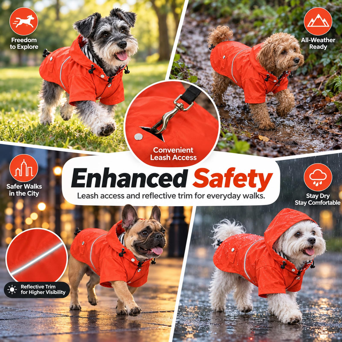 Dog Zip Up Raincoat with Reflective Buttons (X-Large / Orange)