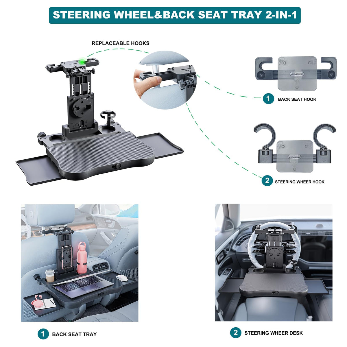 Car Steering Wheel Tray Back Seat Tray (17.7"*25.6")