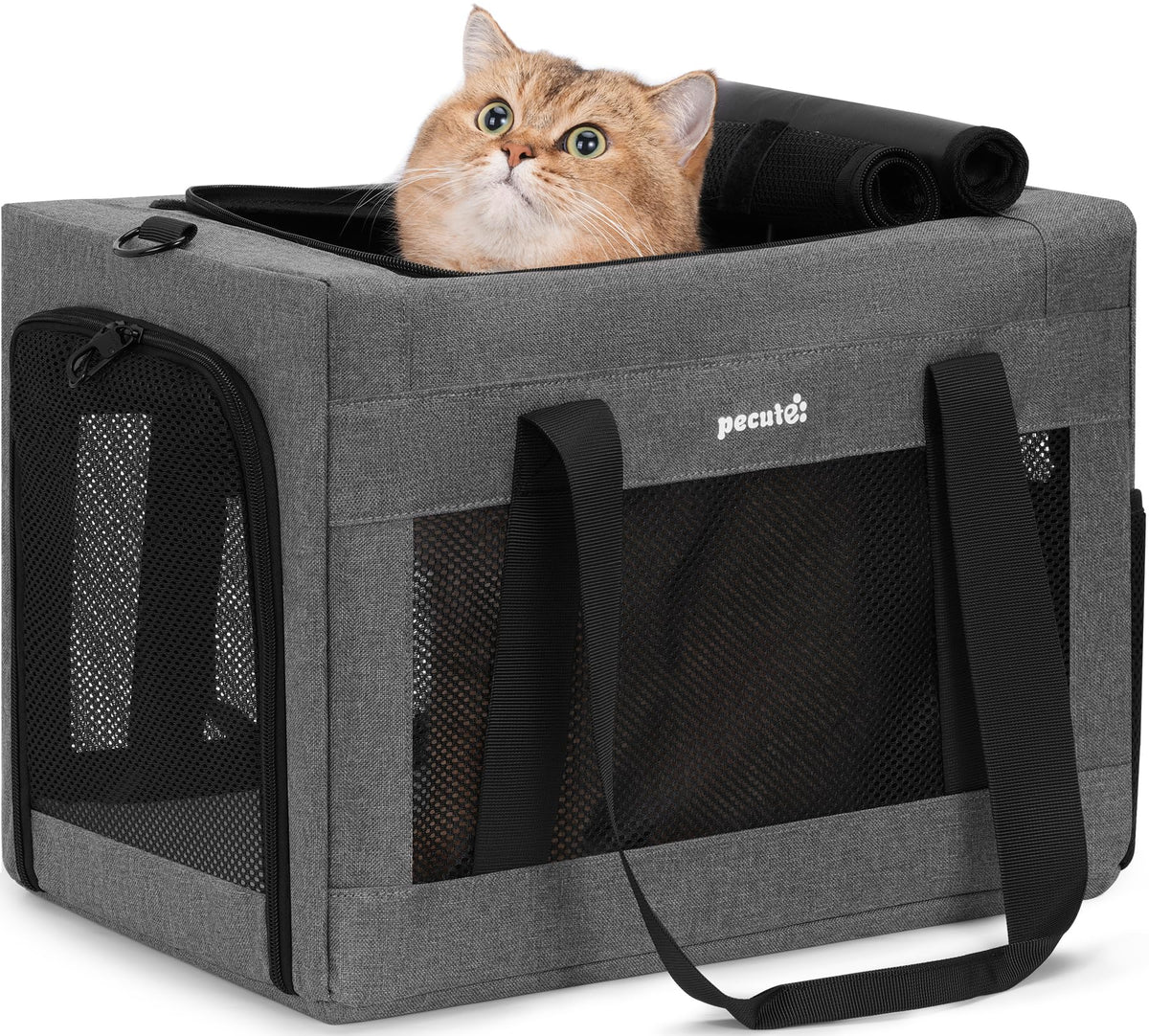 Cat Carrier Portable Travel Pet Carrier with Stable Structure (Grey / 16.7"L x 11.8"W x 12.5"H)