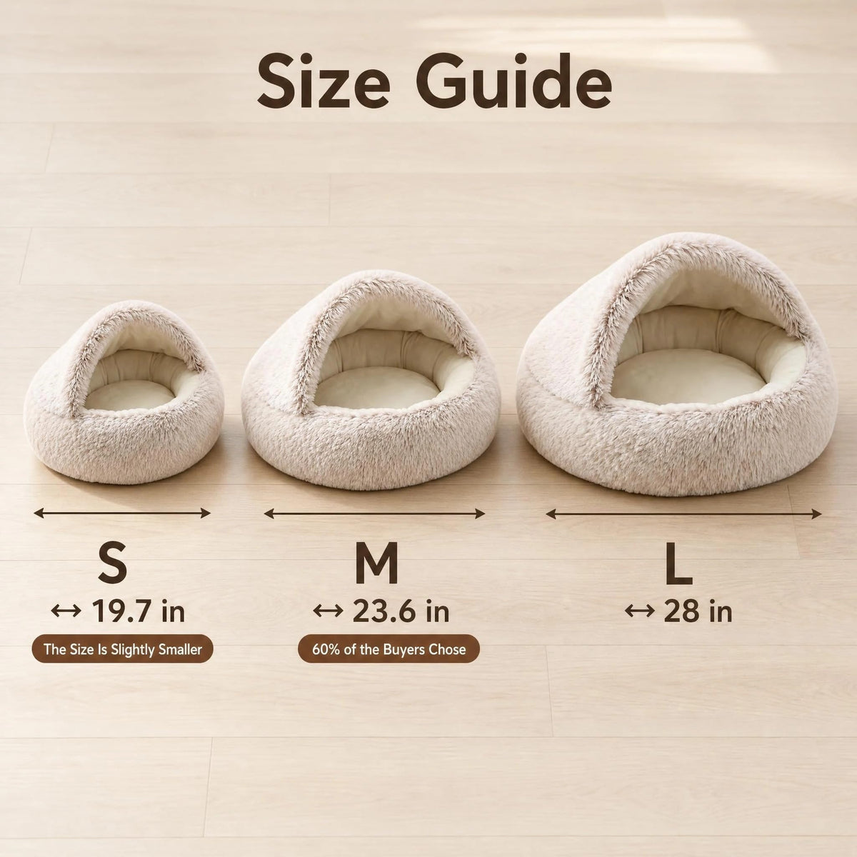 Convertible Donut Cat Bed Cave (Brown / 28 in Large Size)