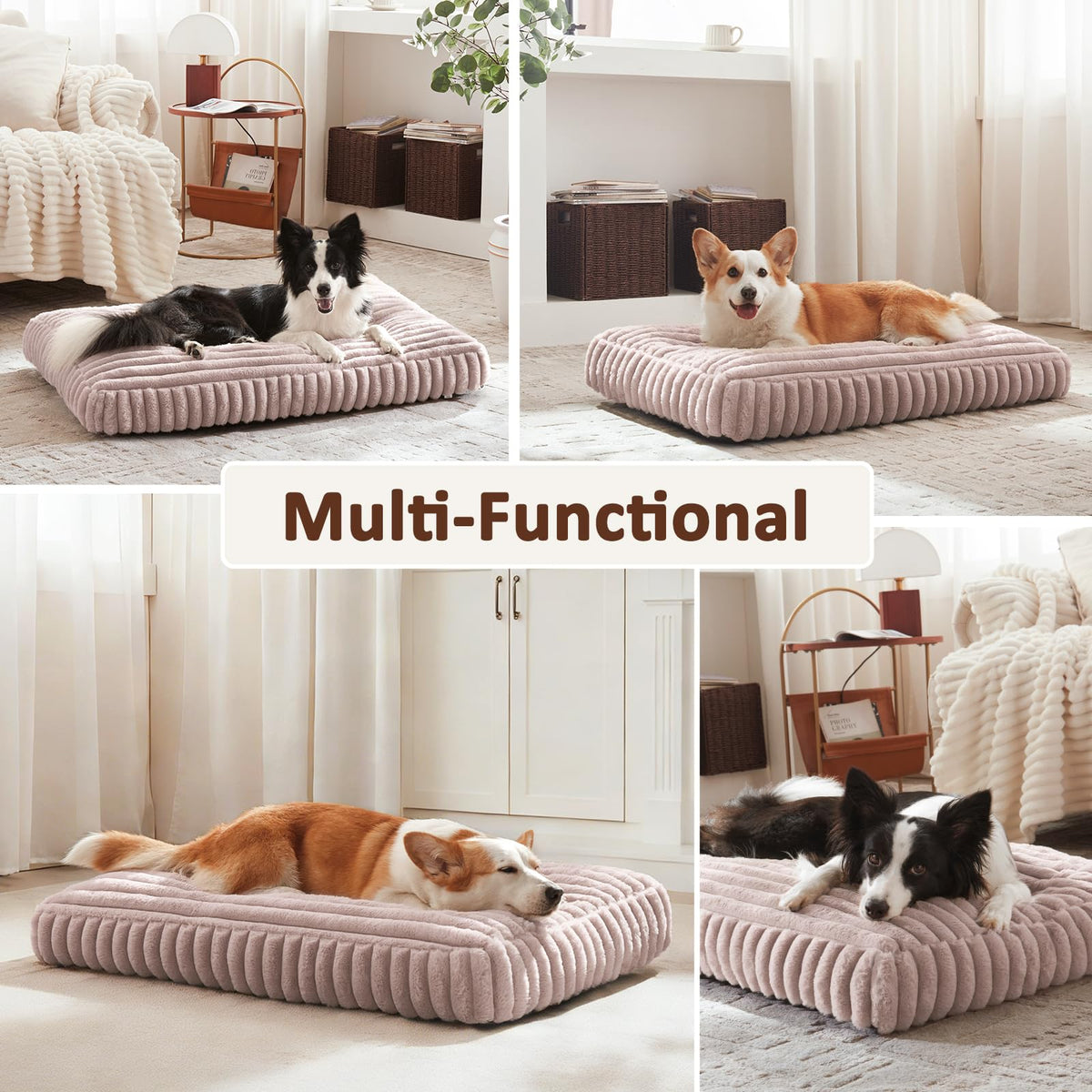 XL Dog Bed Flat Pet Beds with Removable Washable Cover (Pink / XL(42"x27"x4"))