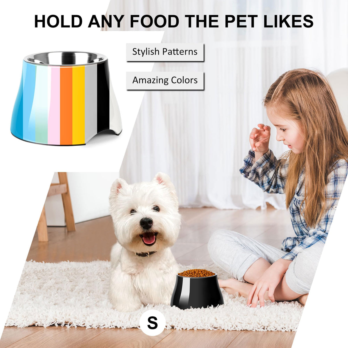 Dog Bowls Cone Friendly Non Slip Single Dog Bowl with Stainless Steel Inner (Small(1 Cup) / Black)