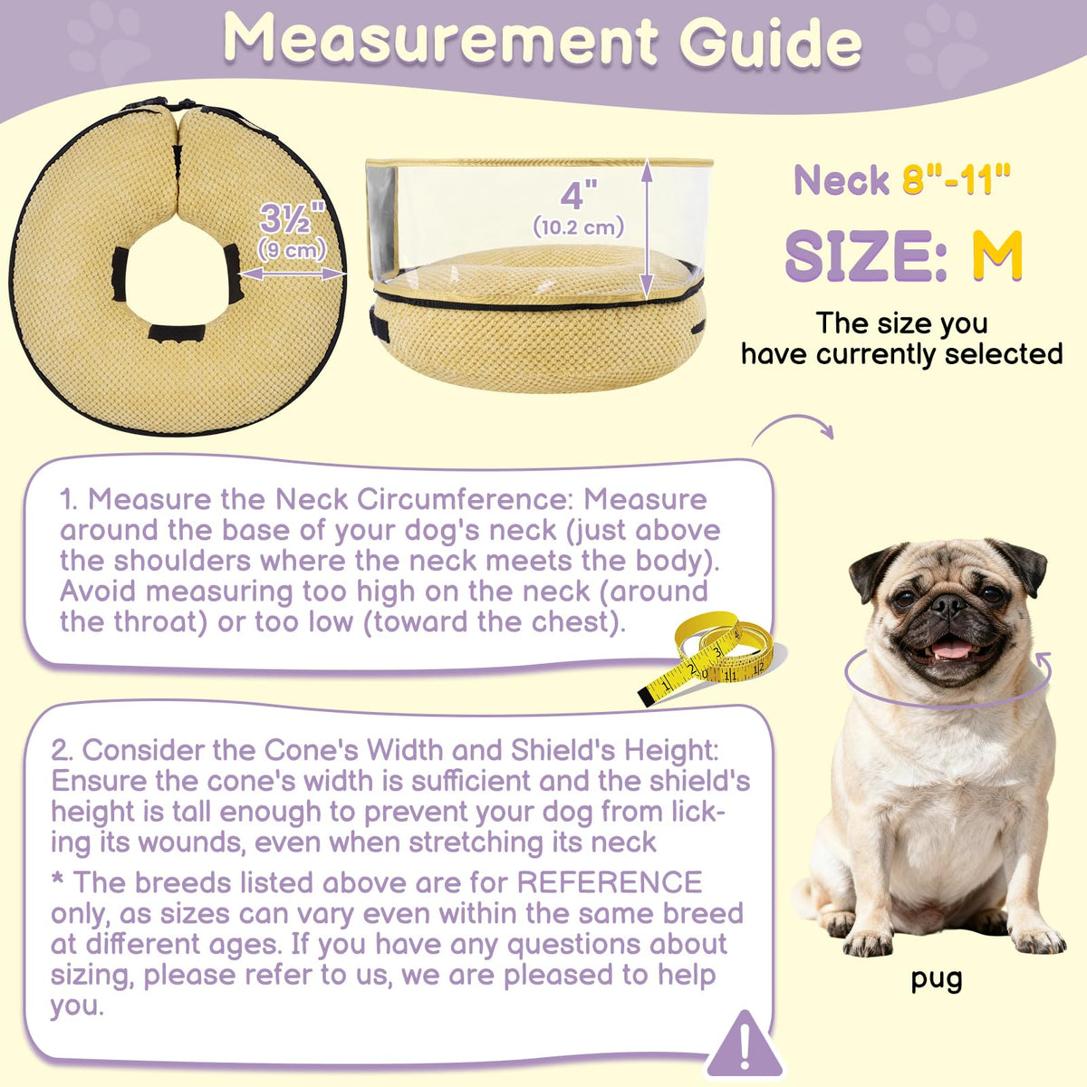 Inflatable Dog Cone with Clear Shield for Added Coverage (Khaki / M (Neck: 8"-11"))