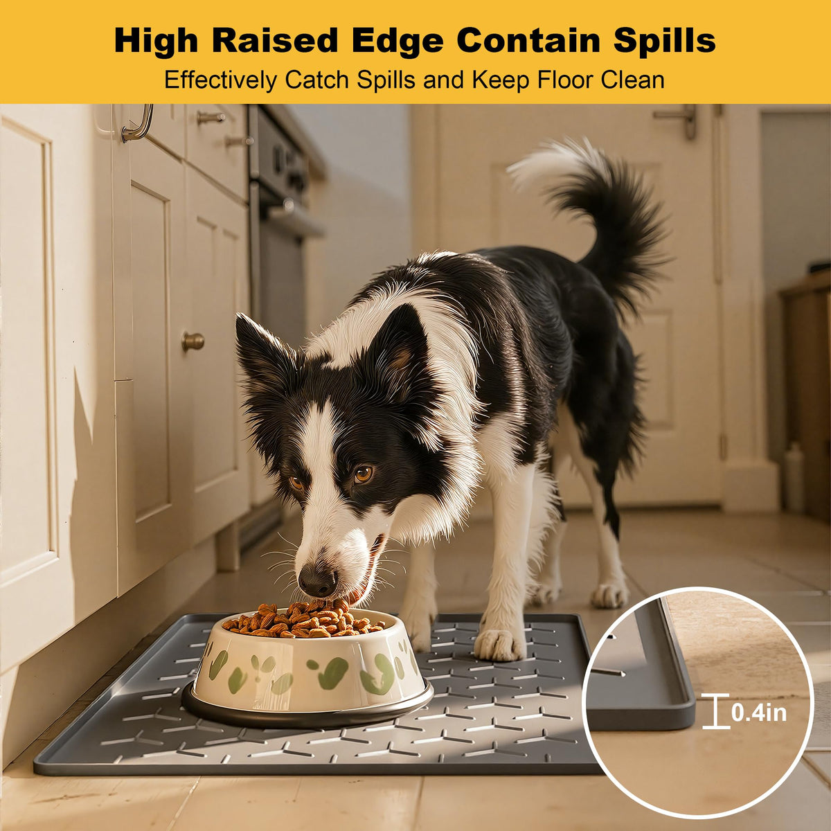 Silicone Dog Cat Food Bowl Mat (L-34''X22'' / Dark Gray)