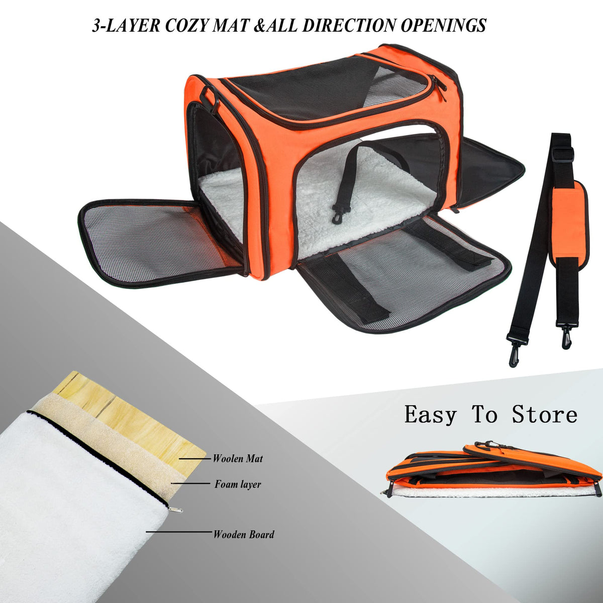 Soft Sided Carrier for Small Medium Cats Dogs (20.0"L x 13.0"W x 13.0"H / Orange)
