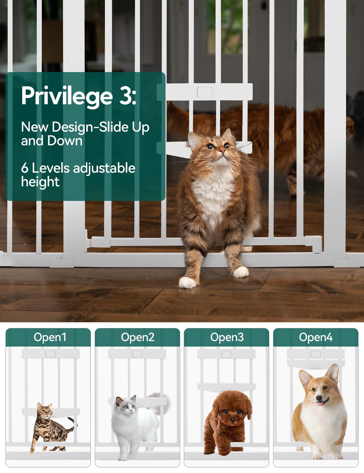 36" Tall Pet Gate with Cat Door (White / 29-40" Wide, 36" Tall)