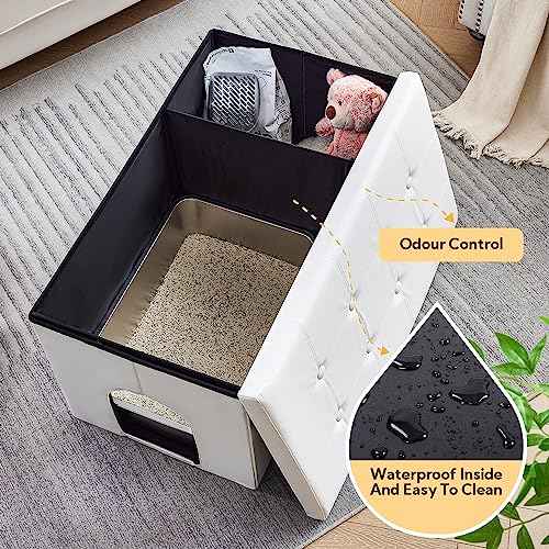 Cat Litter Box Enclosure Furniture Odor Control (XXL L35.4'' x W19.7'' x H19.7'' / White)