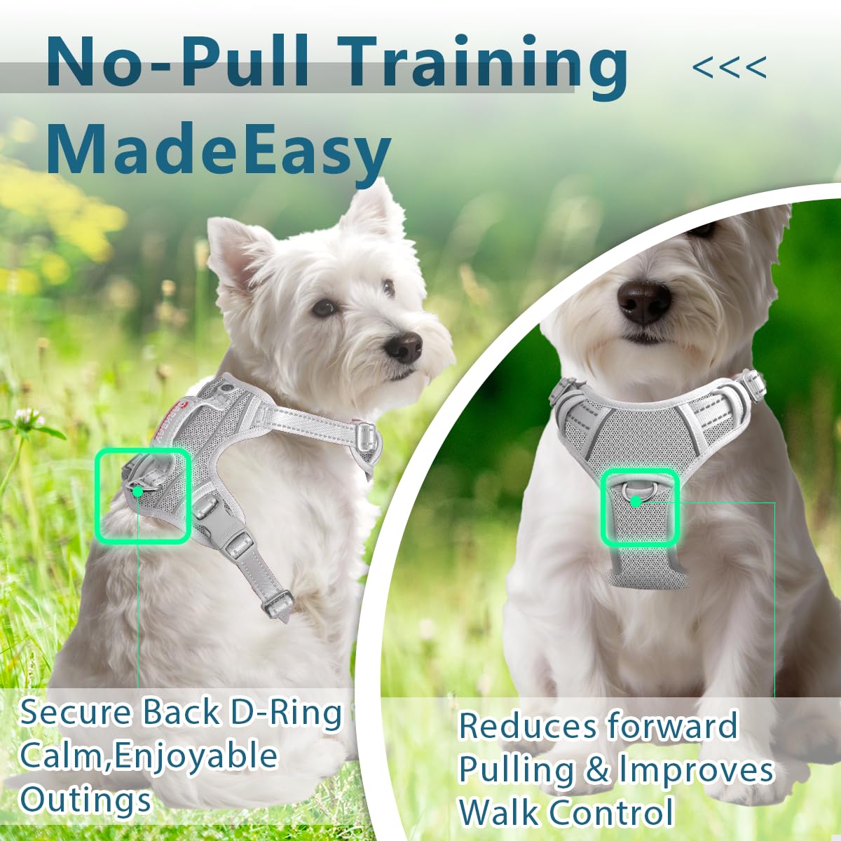 No Pull Dog Harness for Small Sized Dogs (Grey / X-Small(Chest:14.6-19.6”))