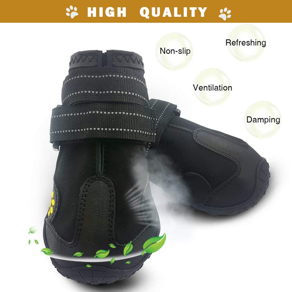 Waterproof Dog Boots (Size 6: (2.95"x2.76")(L*W) for 52-65 lbs / Black)