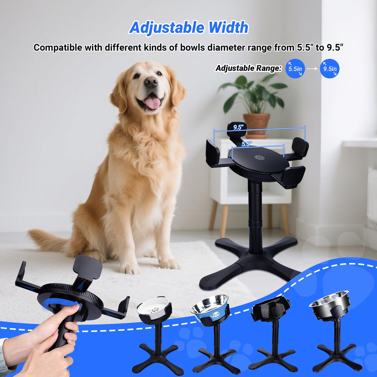Dog Bowls Elevated Adjustable Stand (Black / Dog Bowl Stand 1 Pack Black)