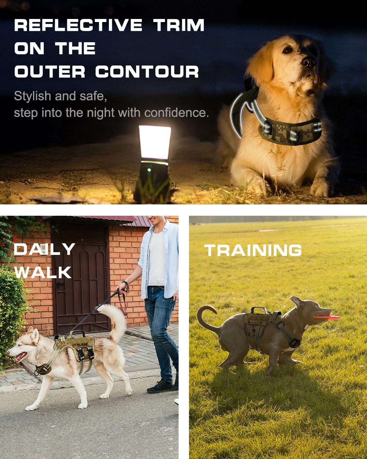 Dog Harness Medium Sized Dog (Desert Camo / M(Neck:17-23",Chest:22-32"),35-50 lbs)