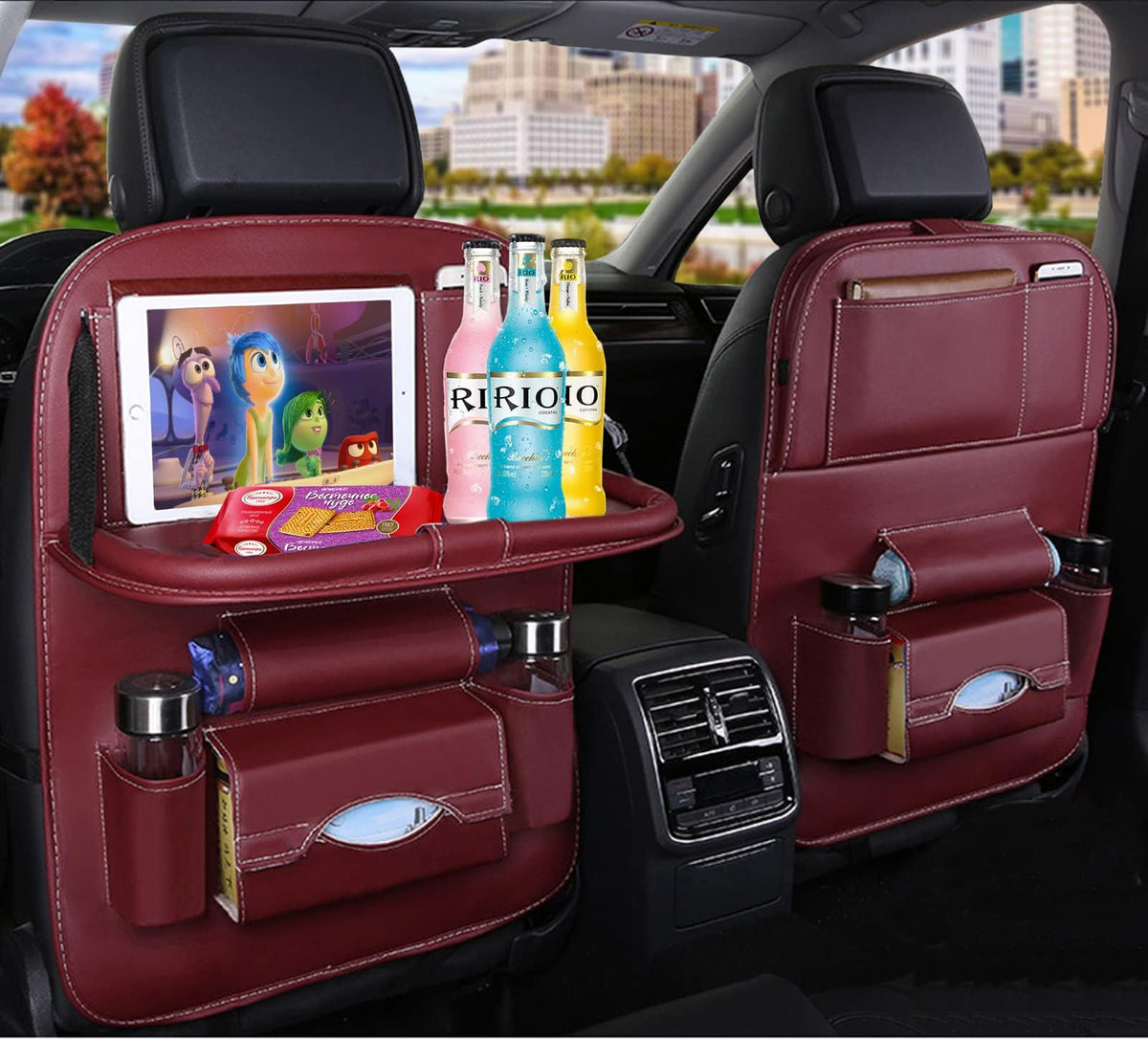 Car Back Seat Organizer with Foldable Table Tray (1 Pack / Wind Red)