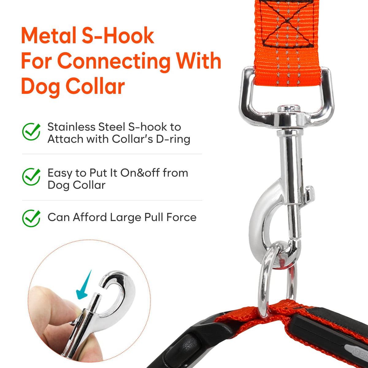 LED Light Up Dog Leash 3 Lighting Modes USB Rechargeable (Orange-3S)