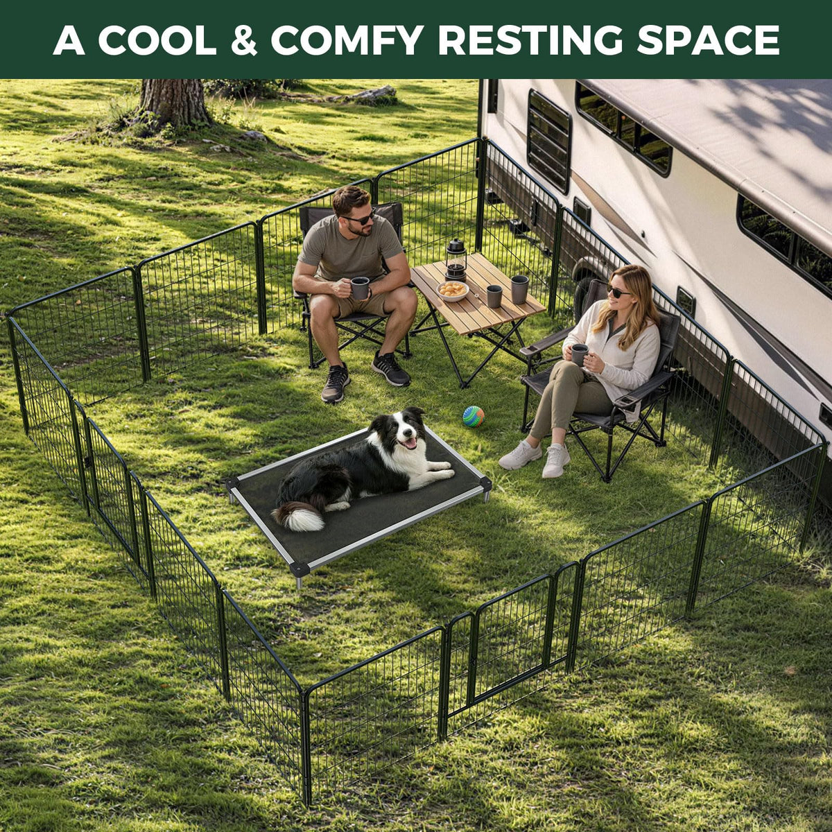 Rollick Dog Playpen with Cooling Mesh Dog Bed (Black / 32"H)