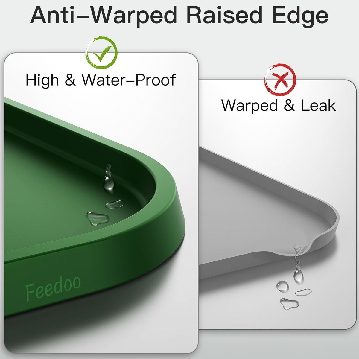 Pet Feeding Mat [Warped Resistant Raised Edge] (23.5"L x 13.5"W / Green)