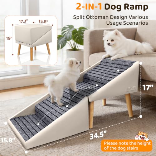 Dog Stairs for Small Dogs (Beige / 17in Couch)