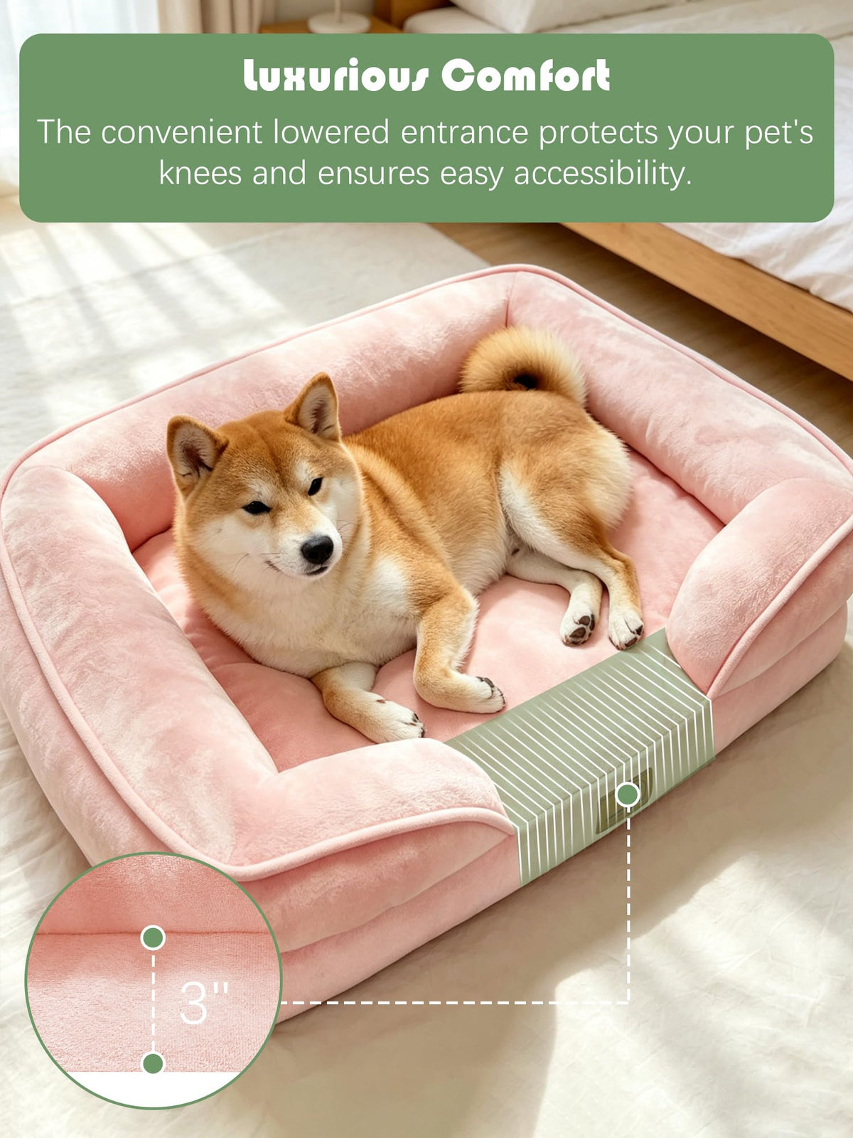 Orthopedic Dog Bed with Sides (28.0"L x 23.0"W x 6.5"Th / Pink)