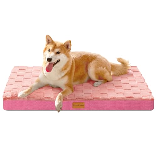 Orthopedic Dog Bed Washable Pet Crate Mat 30''X20'' Pink (Pink / 30"L x 20"W x 3.5"Th)