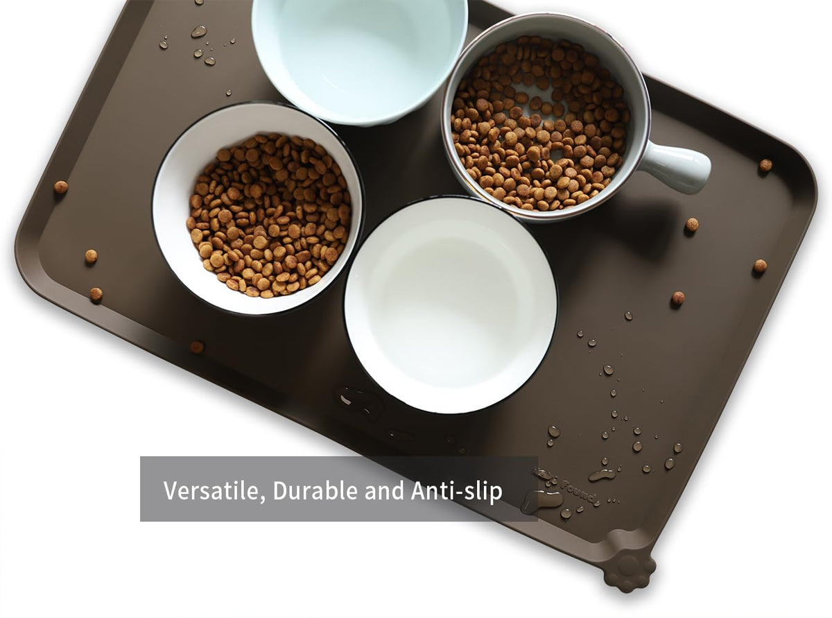 L Silicone Pet Food Mats Tray (22" x 14" / Coffee)