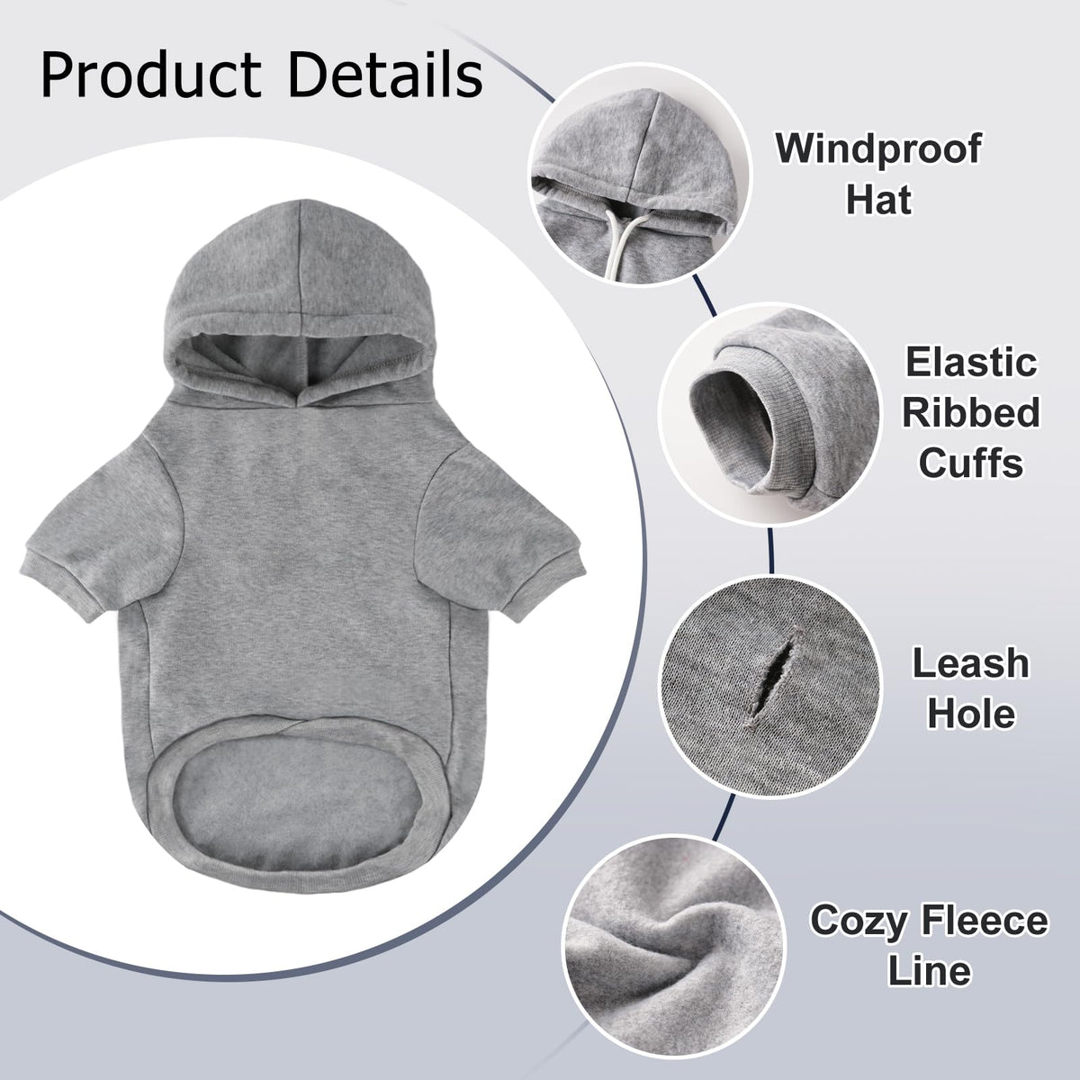 Dog Basic Hoodie Soft Dog Clothes Cold Weather Sweaters for Medium Large Dogs Cozy Fabric Warm Sweatshirt with Leash Hole for Boys (Grey / L (Back: 20.47",Chest: 28.35",20-35lbs))