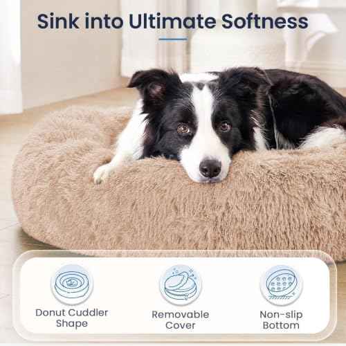 Calming Washable Dog Beds Large Sized Dog (Camel / 36.0"L x 36.0"W x 8.0"Th(Removable))