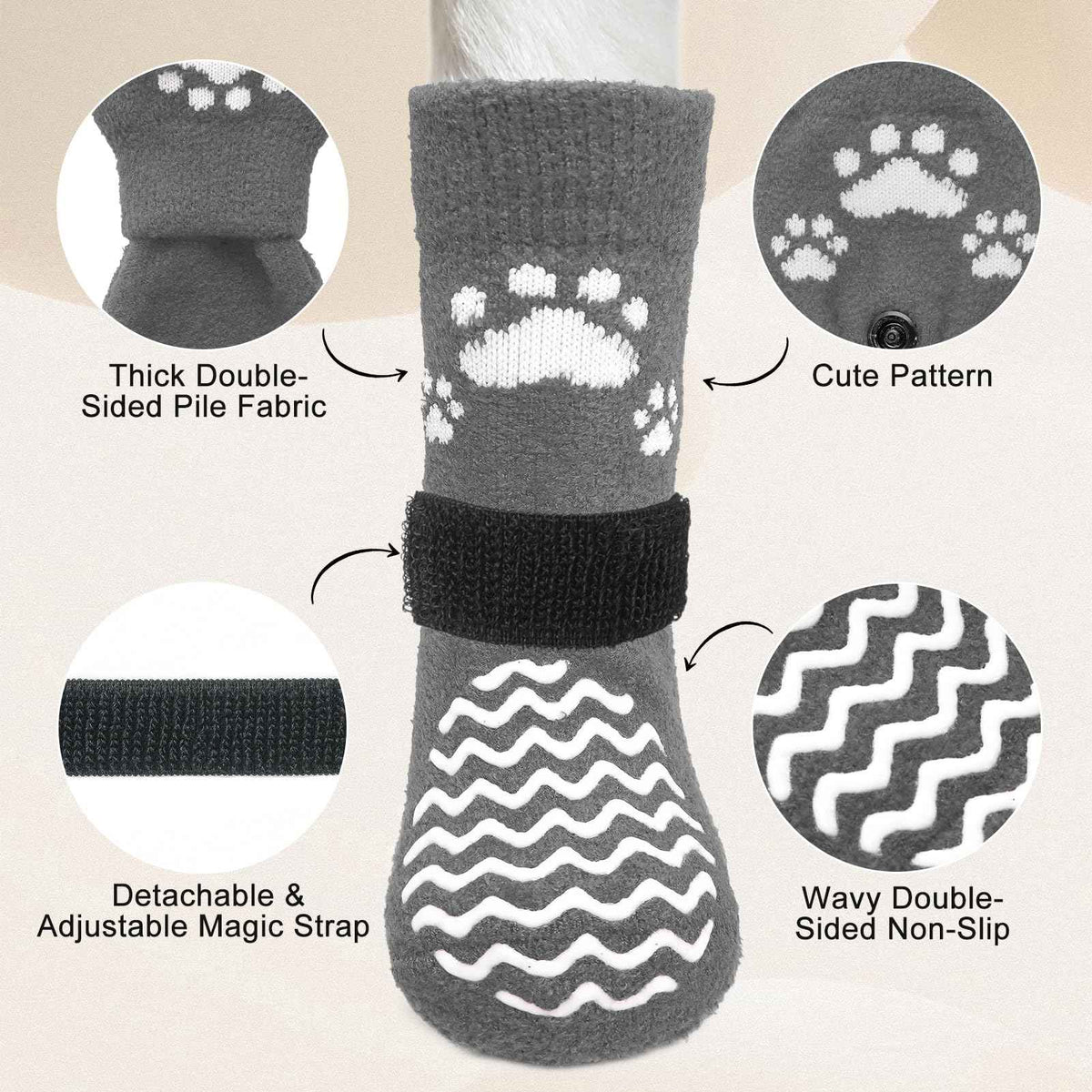 Anti Slip Dog Socks to Prevent Licking Paws for Hot Pavement (Thick Grey / Small)
