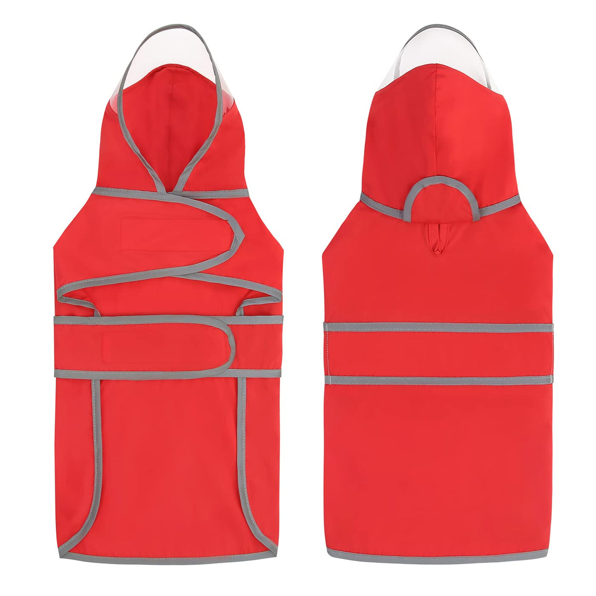 Clear Hooded Dog Raincoat Jacket Poncho with Dog Leash Hole Red 3XL (XXX-Large / Red)