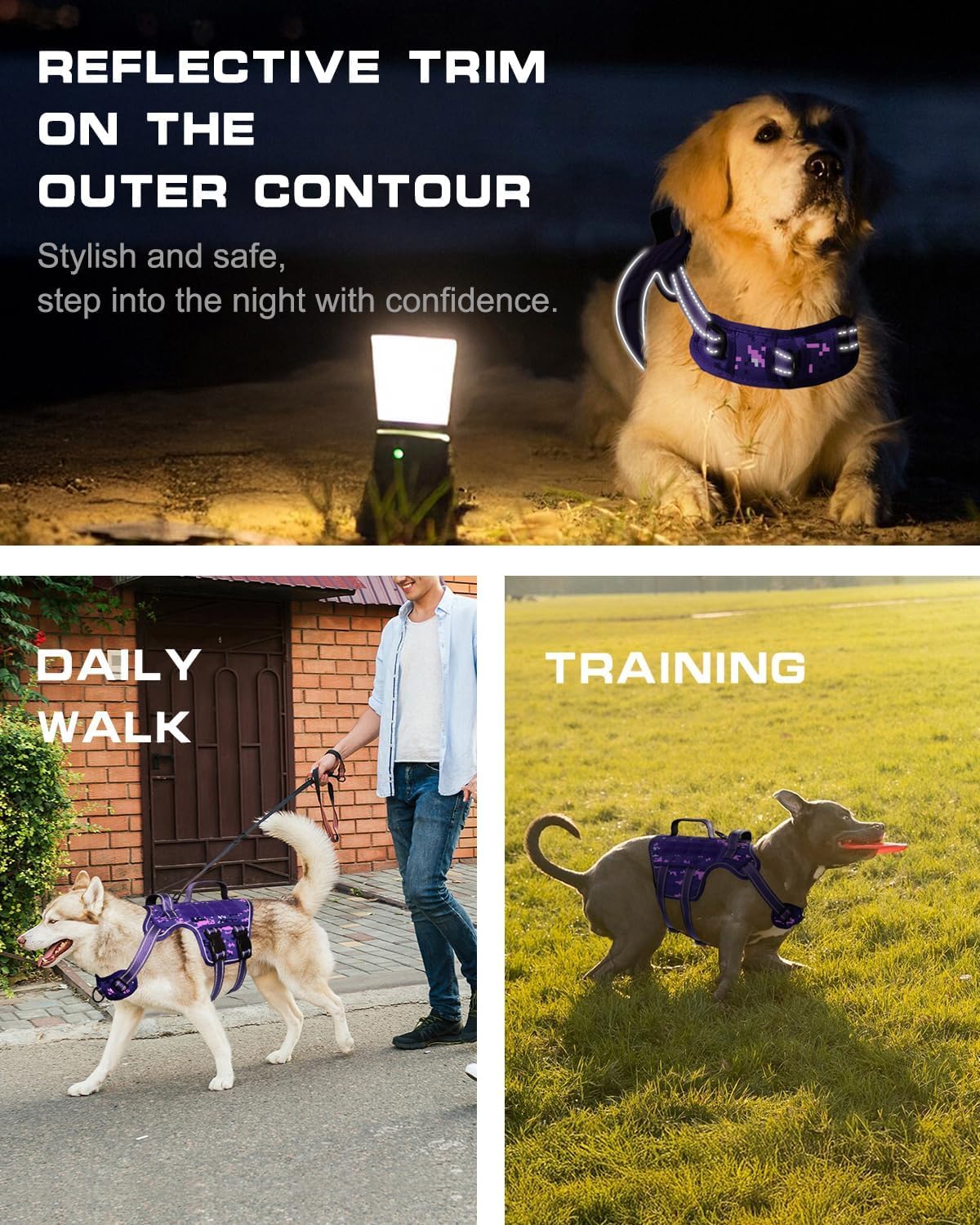 Dog Harness Medium Sized Dog (Purple Camo / M(Neck:17-23",Chest:22-32"),35-50 lbs)