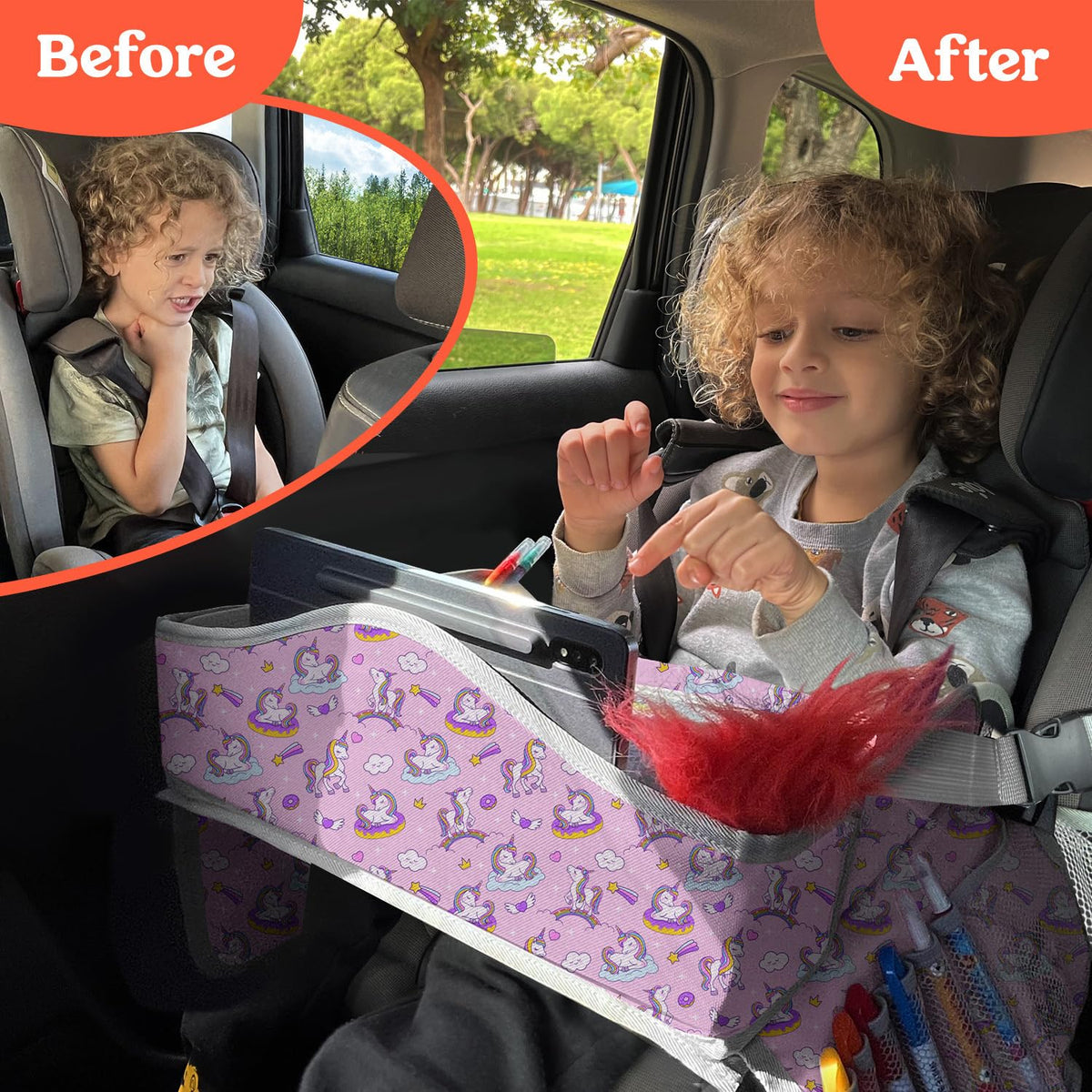 Kids Travel Tray for Car (Pink Unicorn)