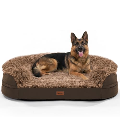 Fluffy Calming Jumbo Orthopedic Dog Beds for Extra Large Dogs (Brown / 48.0"Lx35.0"Wx7.6"H)
