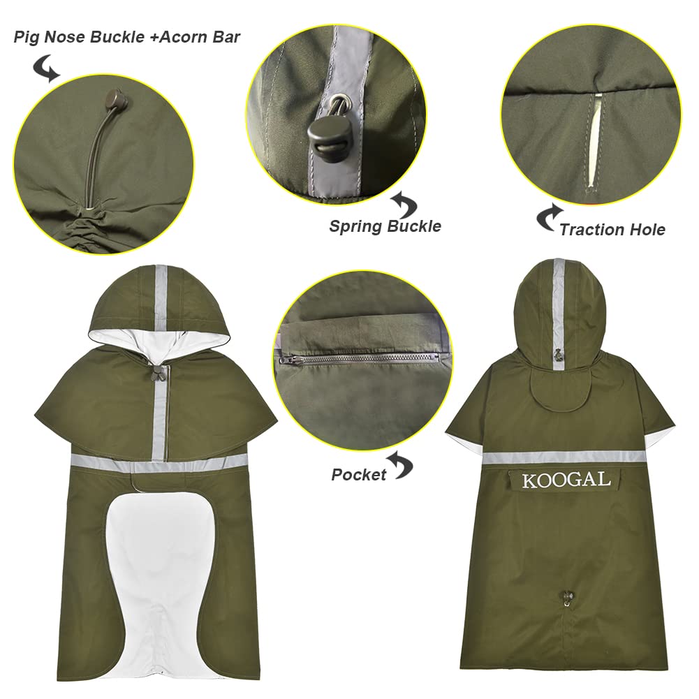 Dog Raincoat Waterproof Hooded (Green / 5XL-Fit for 77 to 99 pounds)