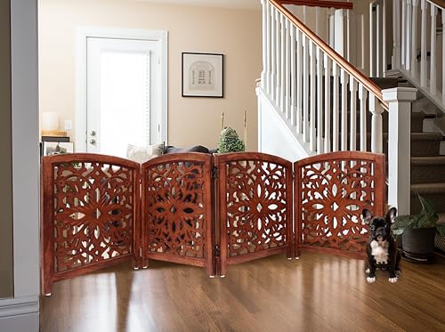 Wooden Foldable Pet Dog Gate (Walnut Brown / 4 Panel)