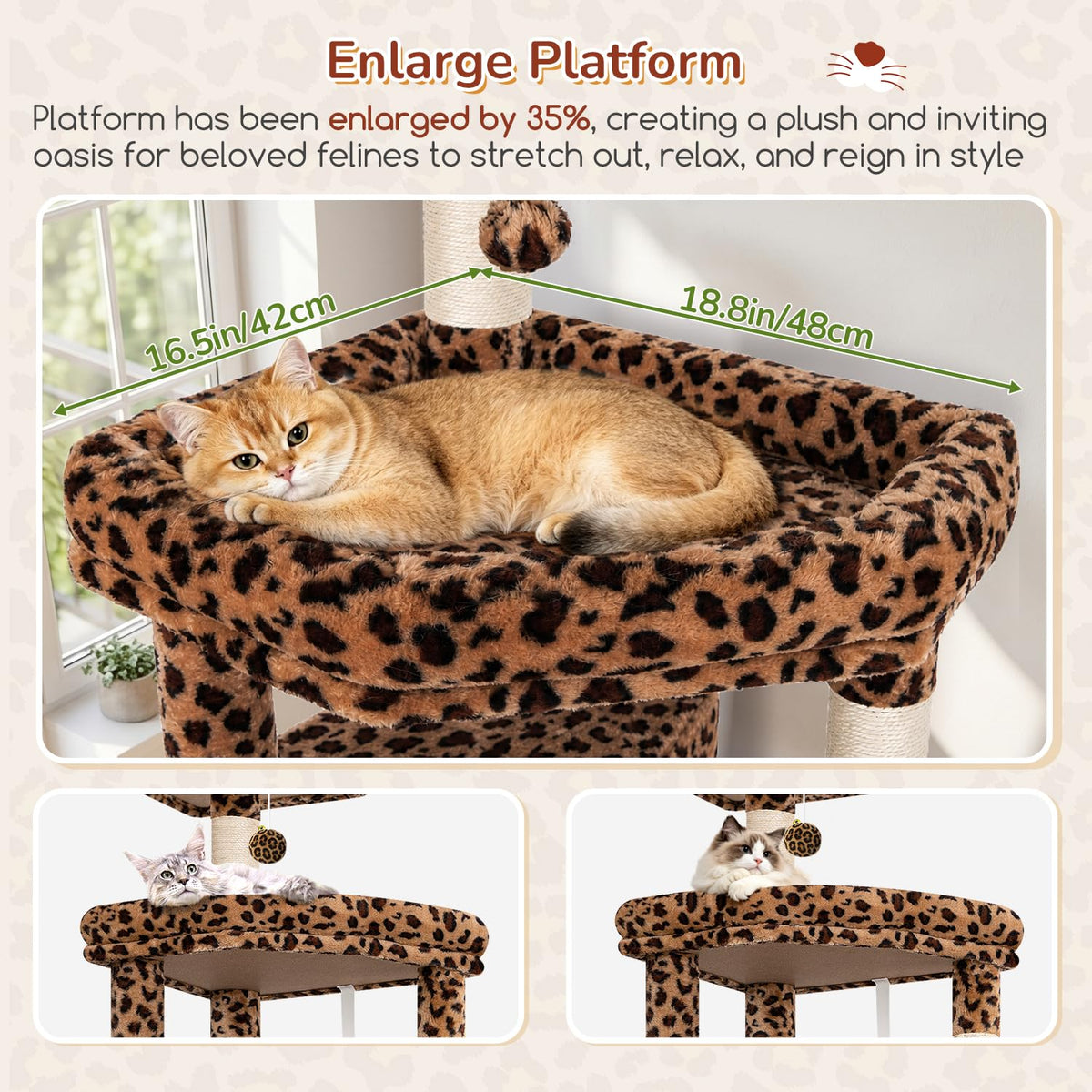 65in Leopard Cat Tree for Indoor Large Cats (65inch / Leopard Print)