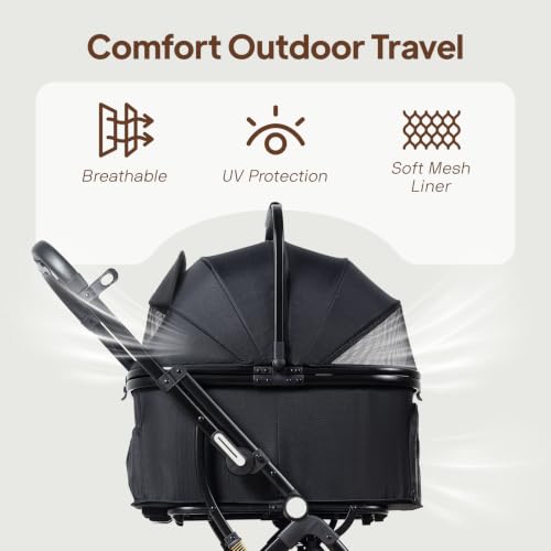 3-in-1 Dog Stroller for Small and Medium-Sized Dogs up to 33 lbs (Black)