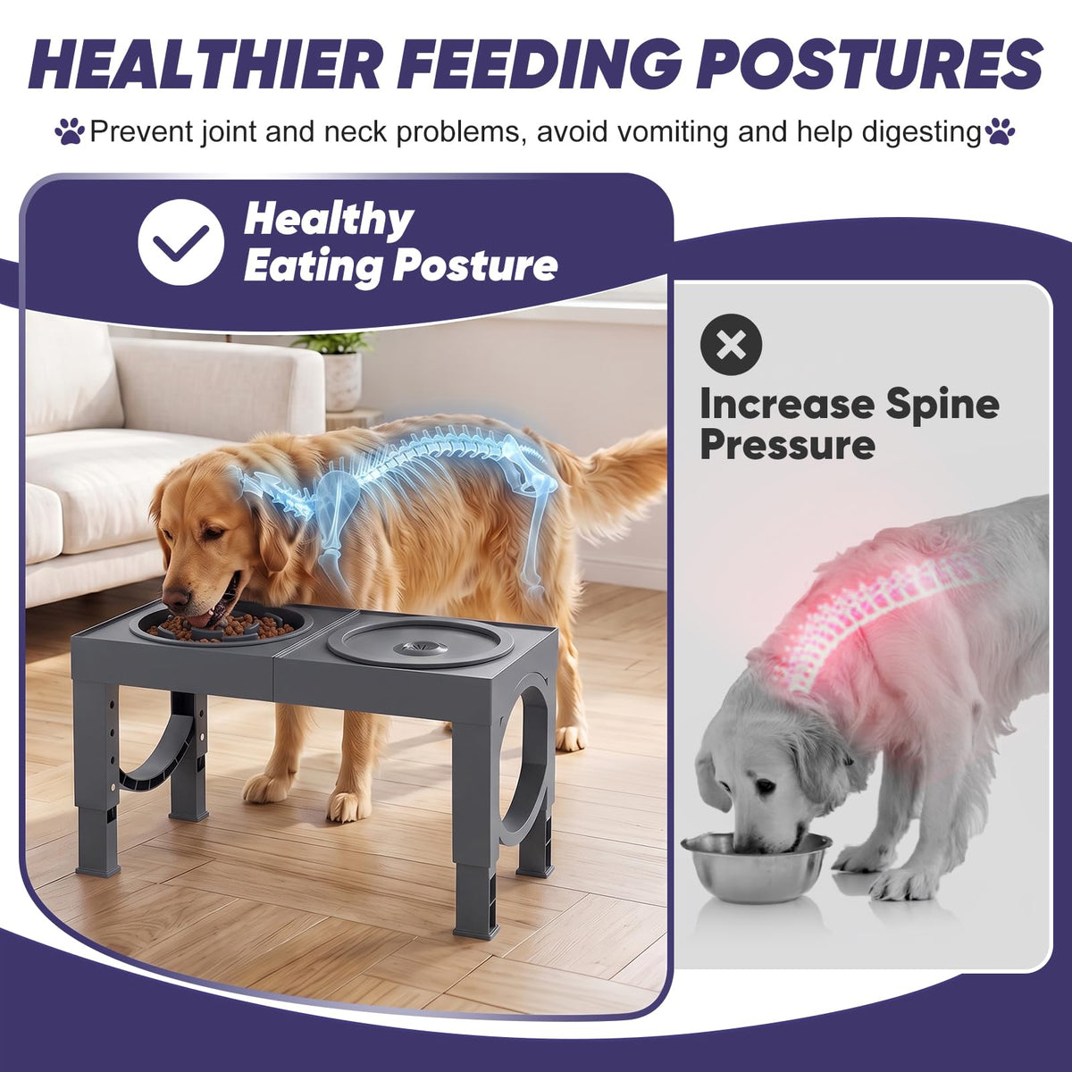 Elevated Dog Bowls Large Breed Raised Dogs Bowl Stand Large (D-Grey)