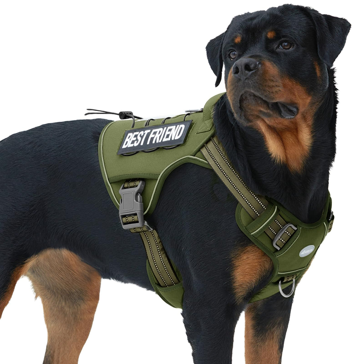Tactical Dog Harness for Large Dogs (Green / XL(Neck:20-31",Chest:26-42"),75-135 lbs)