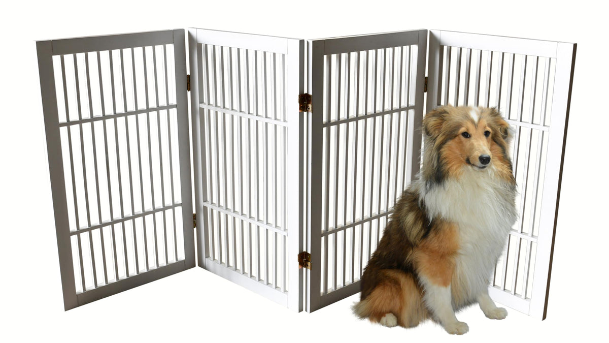 Pet Dog Gate Freestanding (4 Panel 30" Tall / White Pet Gate)