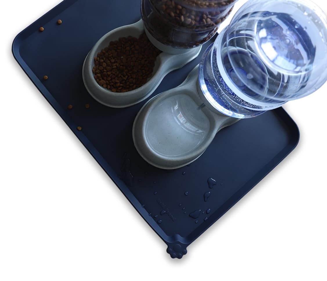 Large Waterproof Silicone Pet Food Mats Tray (24" x 16" / French Navy)