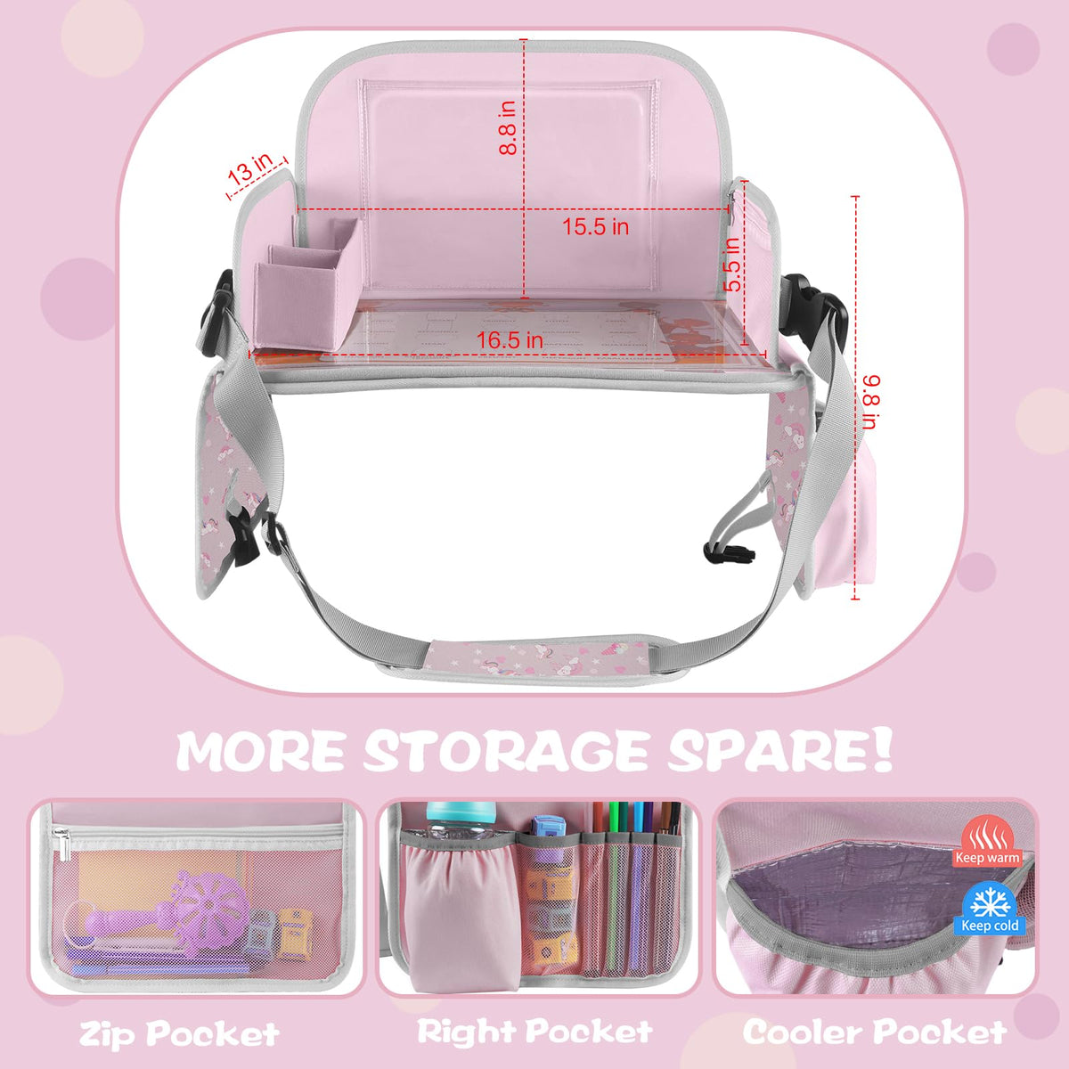 Kids Travel Tray for Toddler Car Seat (Light PurpleUnicorn)
