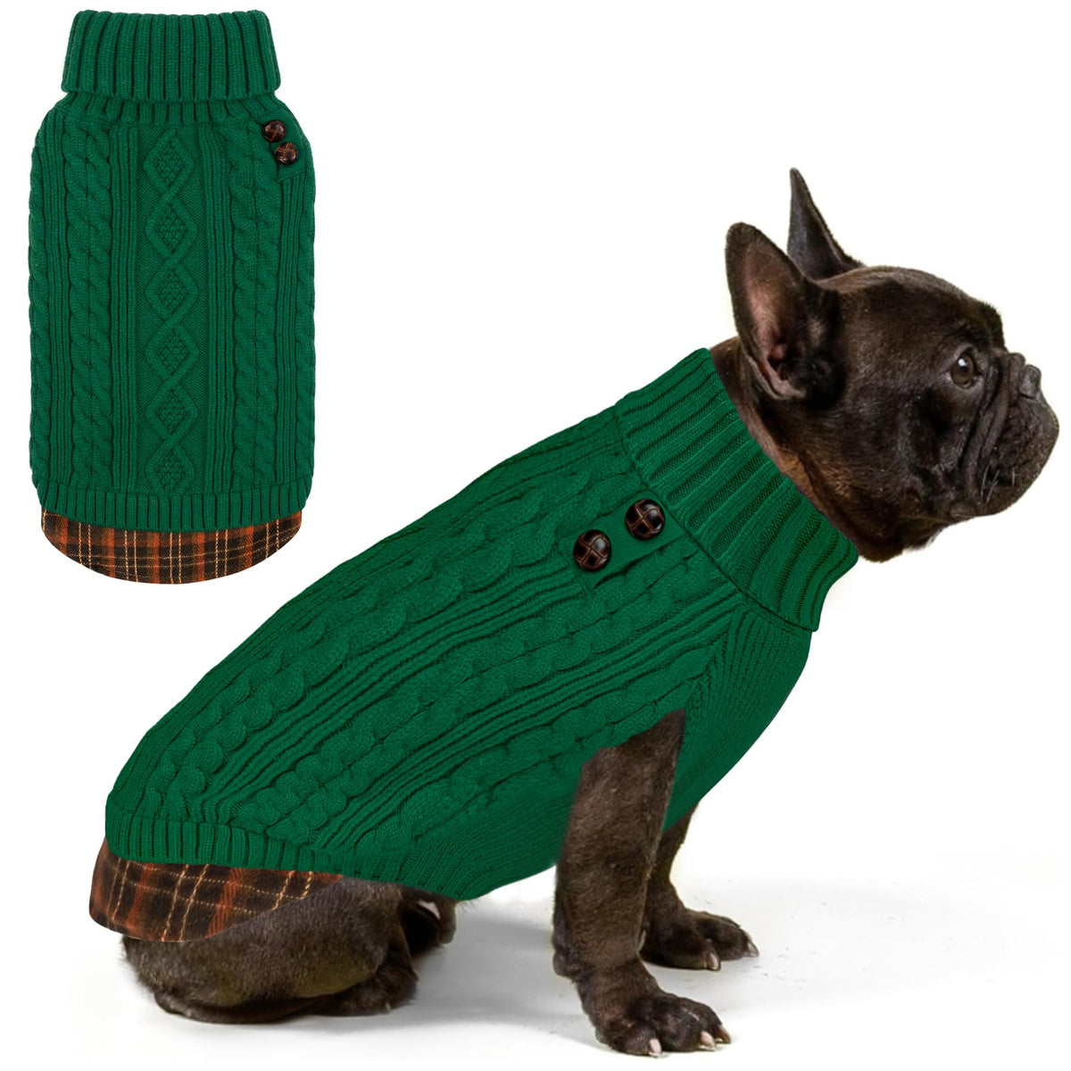 Dog Sweater for Small Medium Dogs Turtleneck Thick Knit Pullover (X-Large (19-27lbs) / 10# Green)