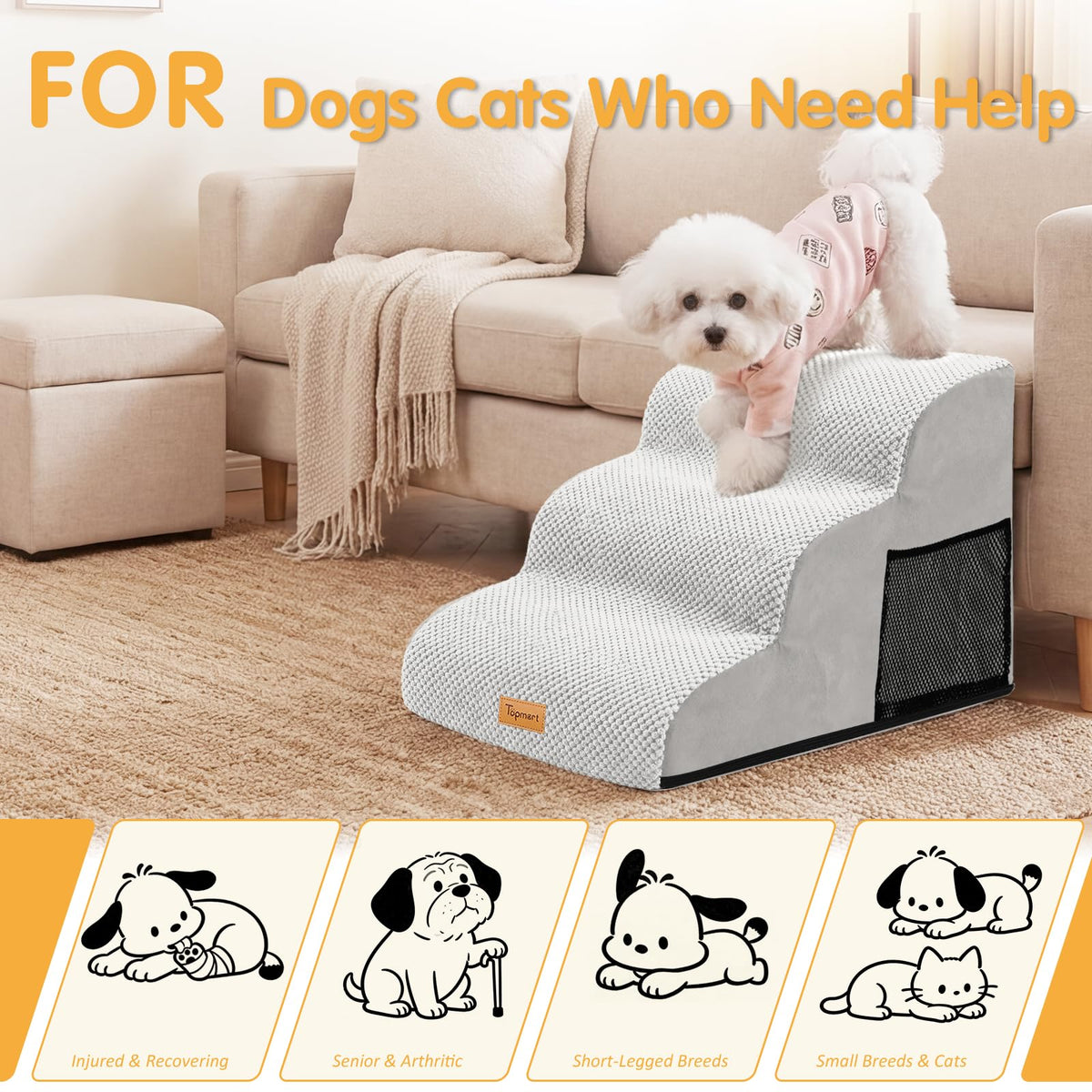 3 Tiers Foam Dog Ramps (Light Grey / 23.6*15.7*15.7)