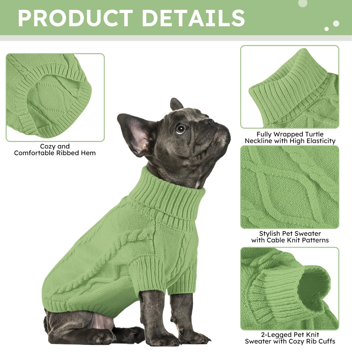 Small Dog Sweater for Small Dogs Boy (Small / Green)