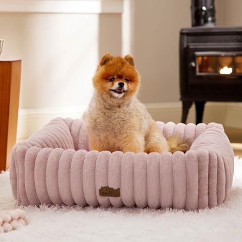 ComfyFleece® Dog Bed for Small Medium Dogs Washable (25.0"L x 21.0"W x 7.0"Th / Blush Pink)