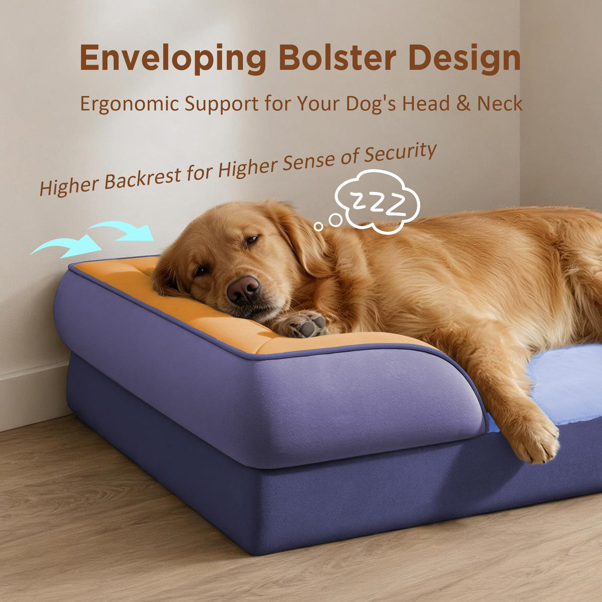 Orthopedic Dog Bed for Extra Large Dogs with Bolster (42.0"L x 30.0"W x 8.5"Th / Twilight Wave)